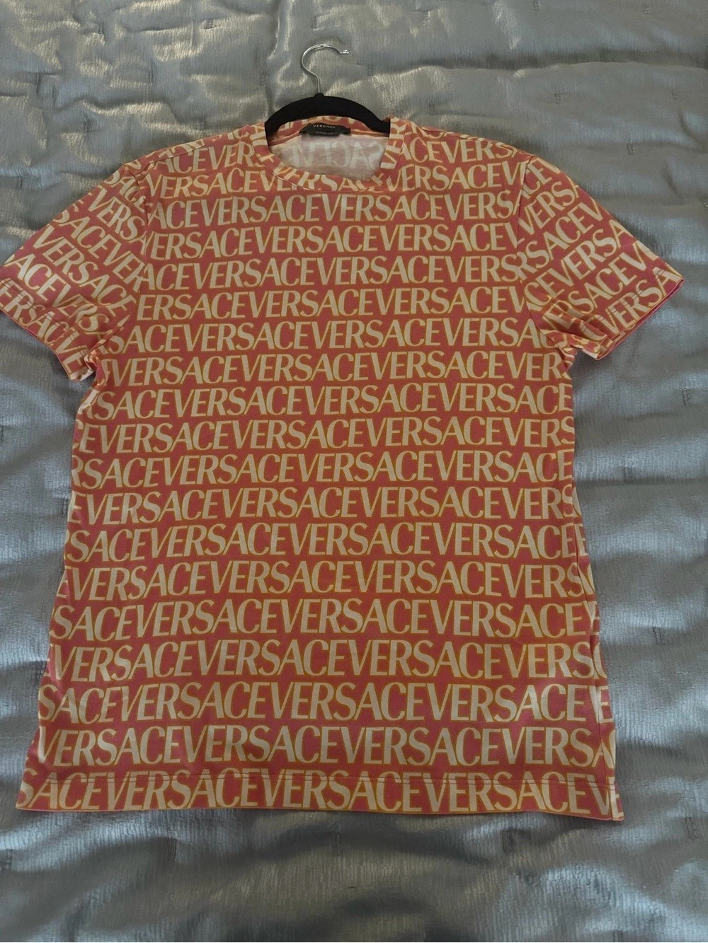 Versace Taylor Fit Short Sleeve Top in Pink & Yellow